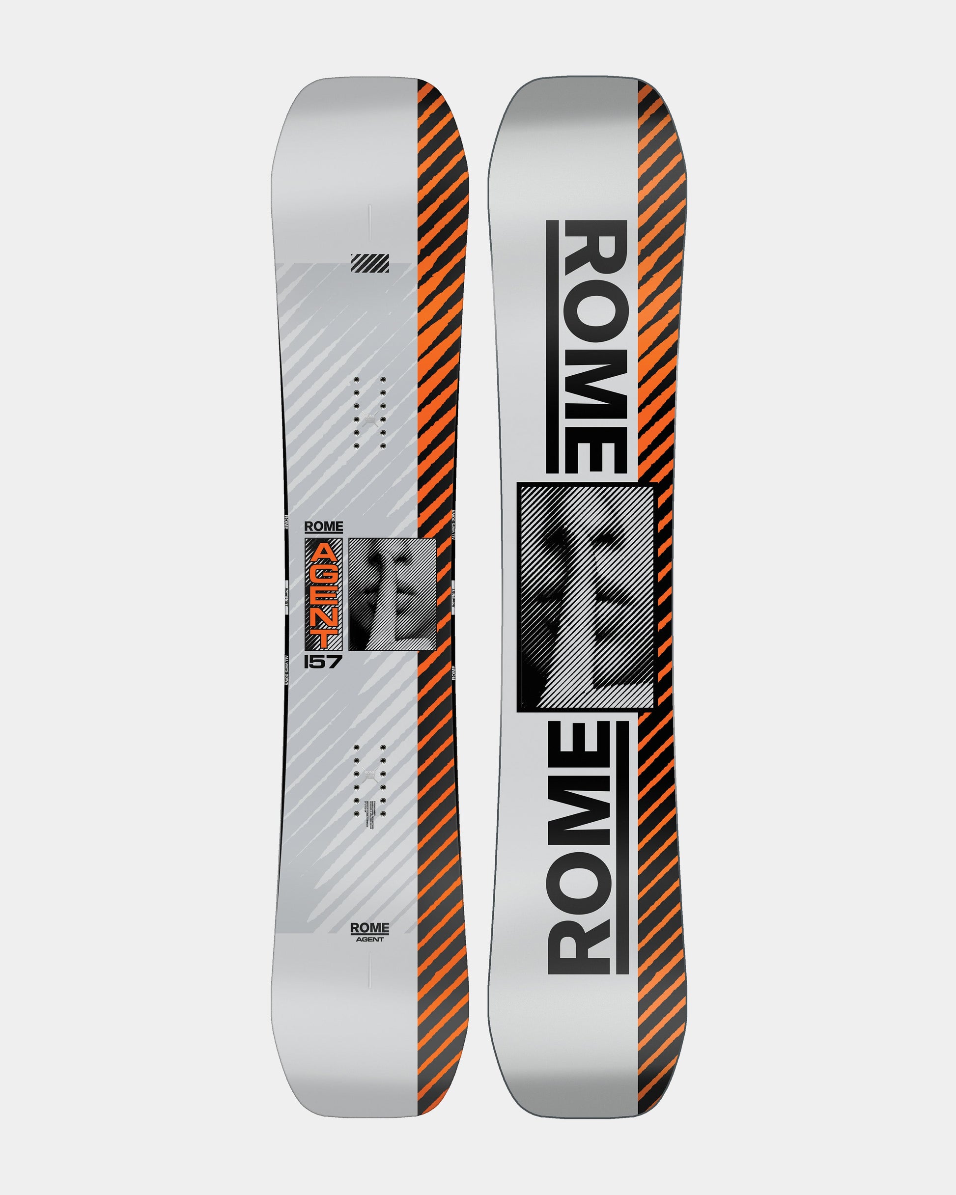 Men snowboards in multicolor. Agent 2025 | Rome Snowboards™ 2025.