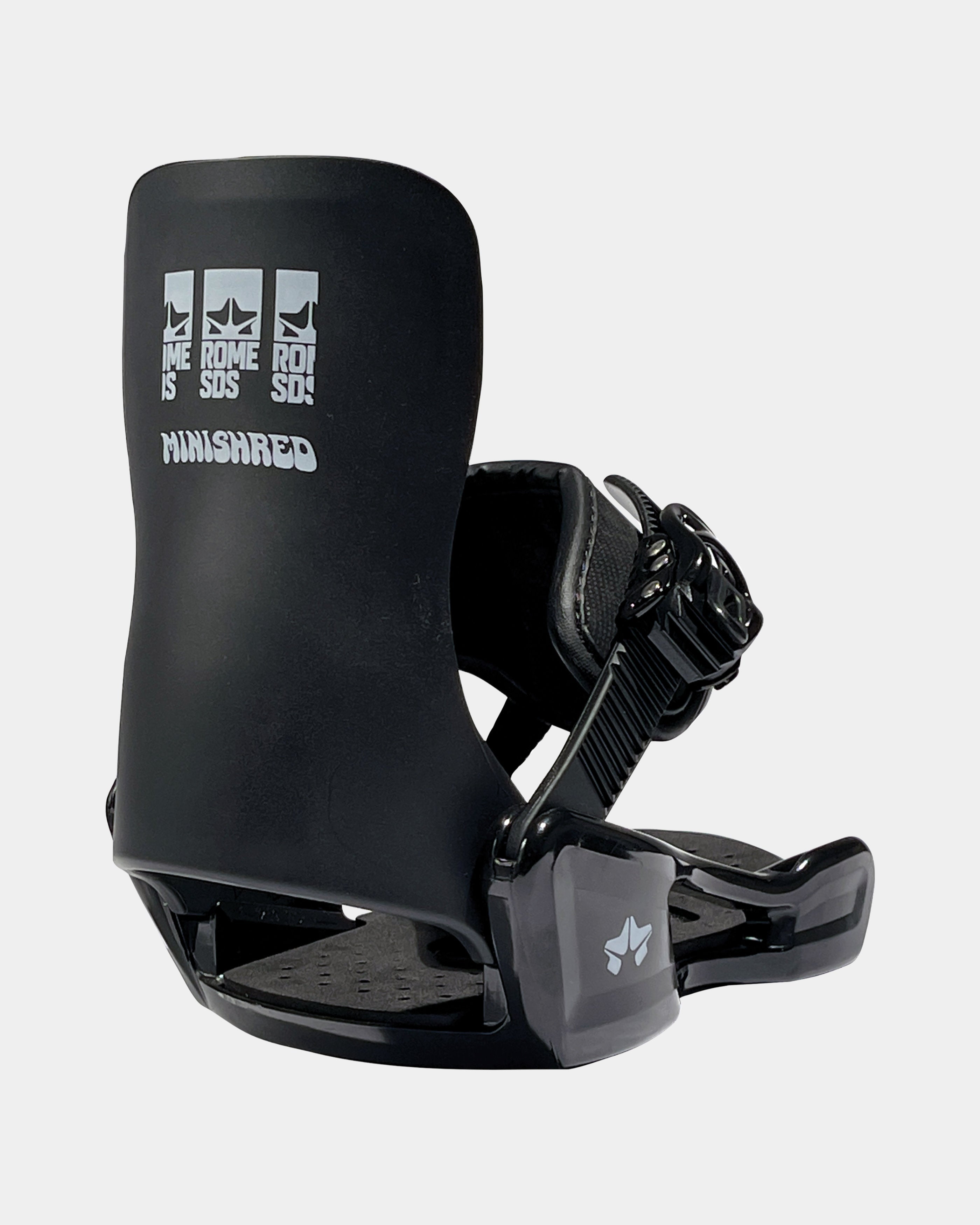 color-black Minishred Binding 2025 | Rome Snowboards™ beginner snowboard bindings